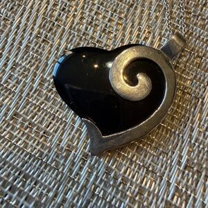 Elegant Black and Silver Heart Pendant Necklace